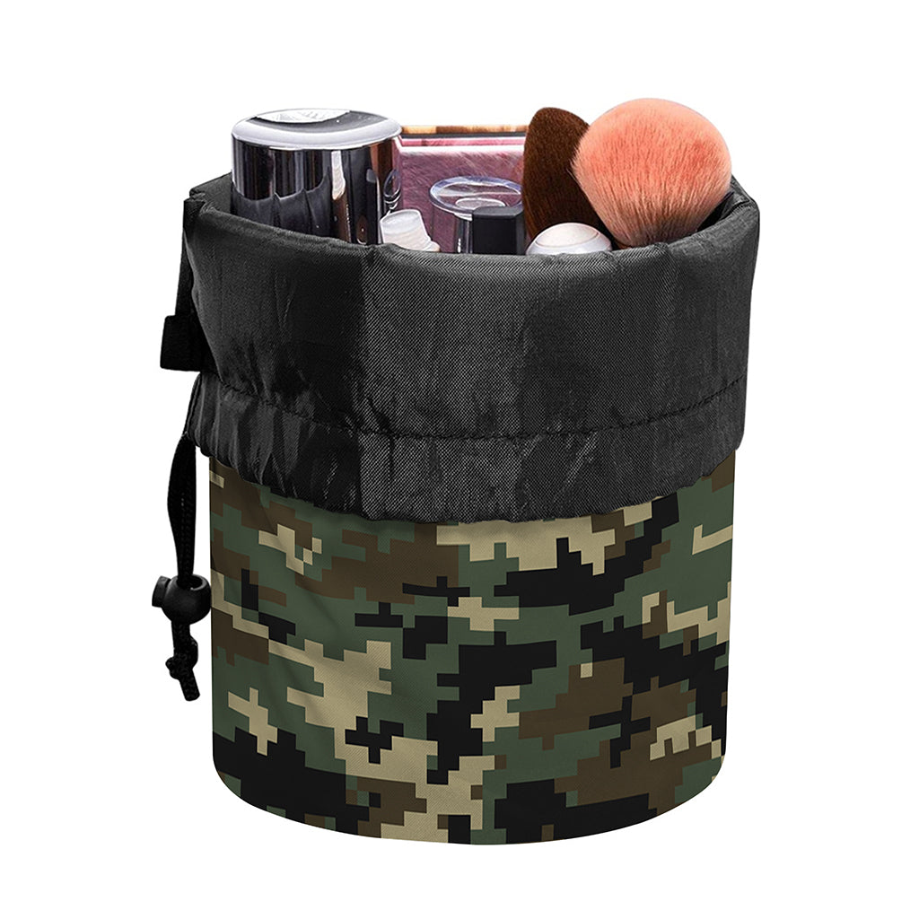 Army Green Digital Camo Pattern Print Drawstring Makeup Bag