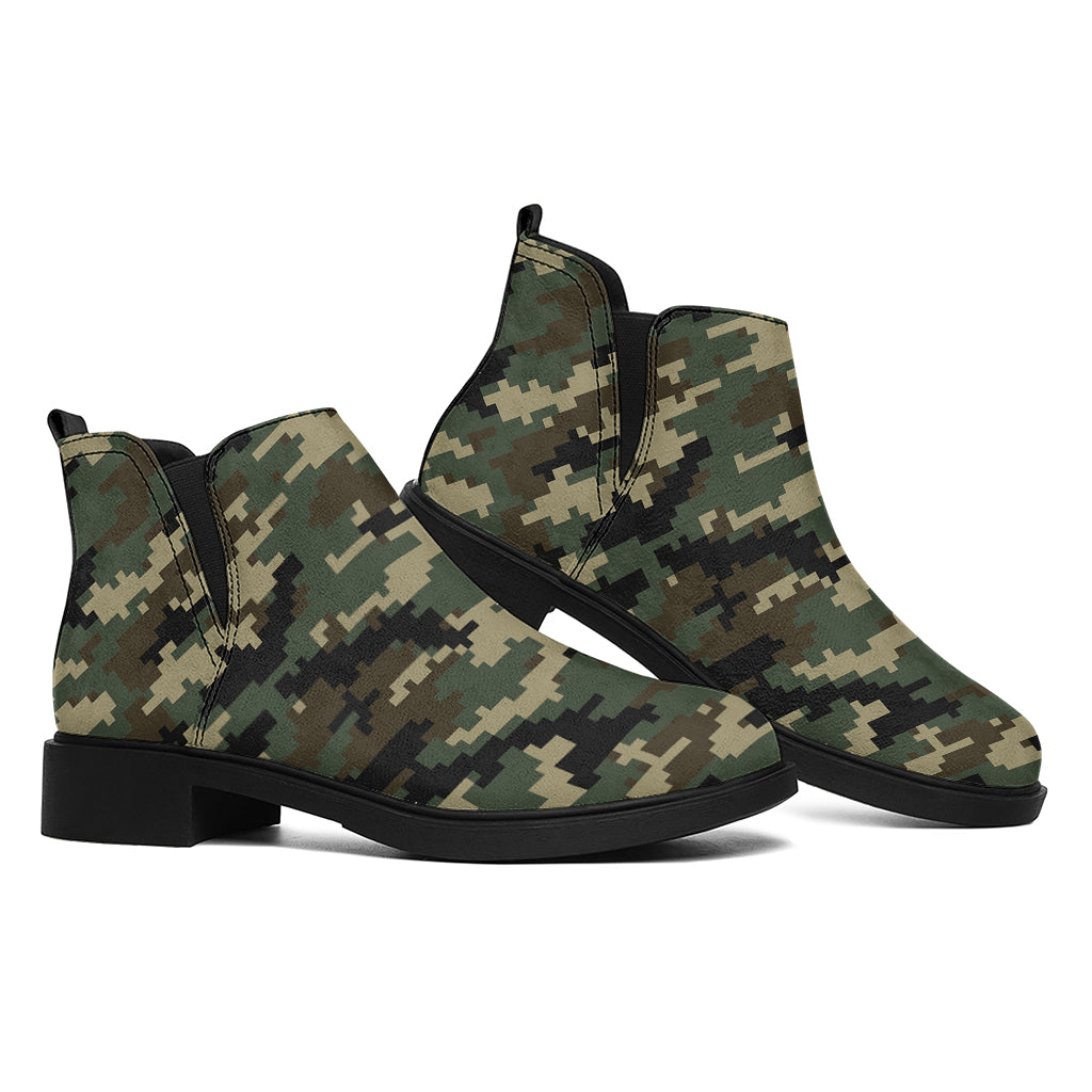 Army Green Digital Camo Pattern Print Flat Ankle Boots
