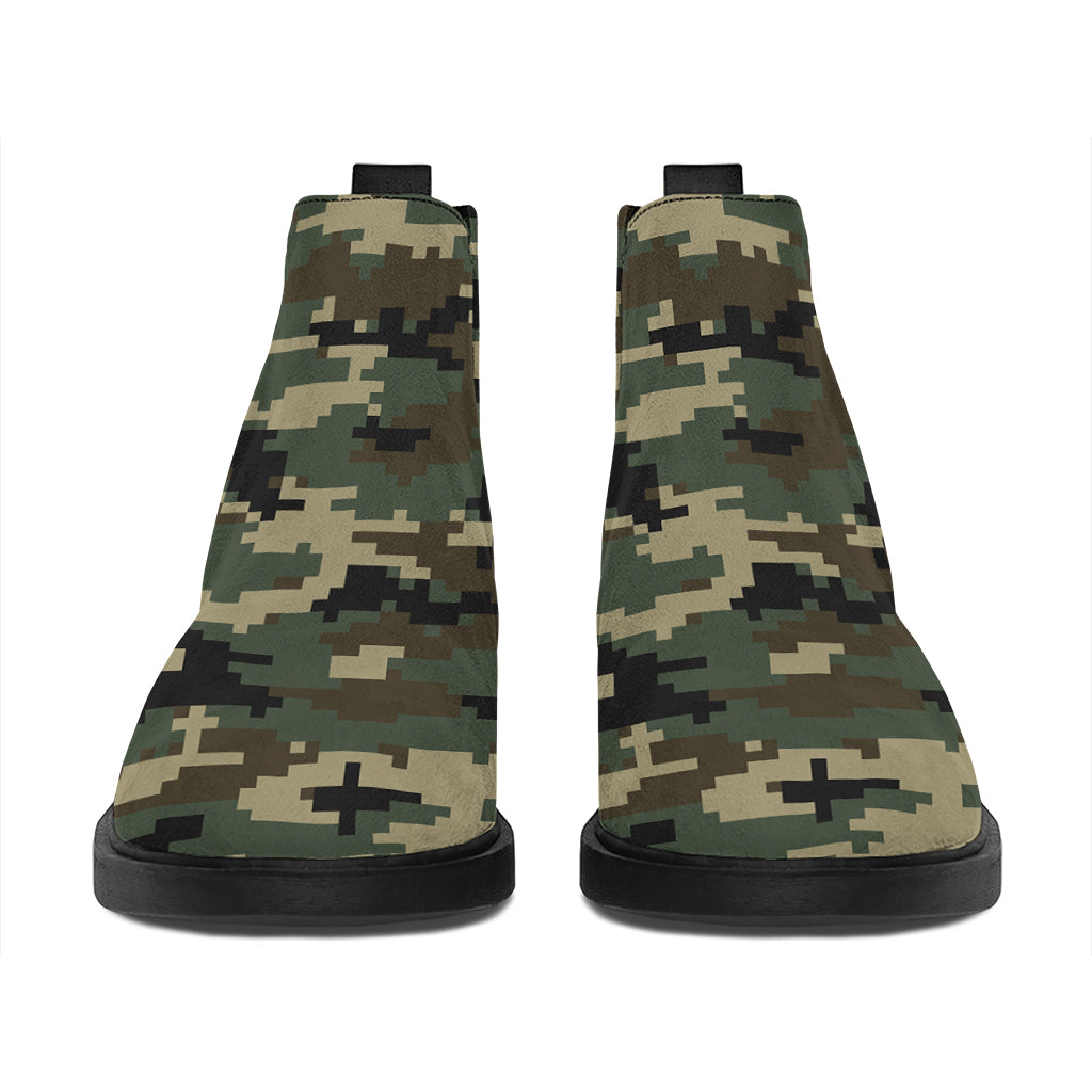 Army Green Digital Camo Pattern Print Flat Ankle Boots