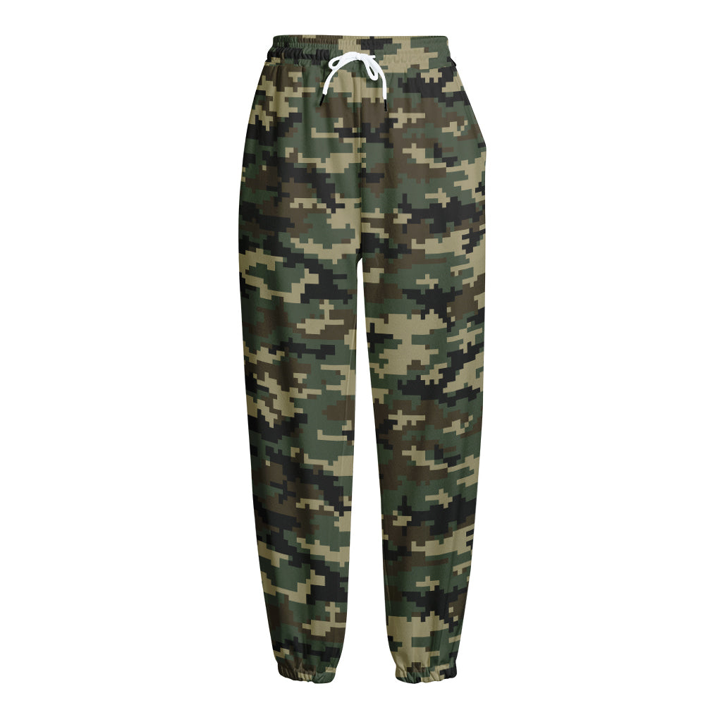 Army Green Digital Camo Pattern Print Fleece Lined Knit Pants
