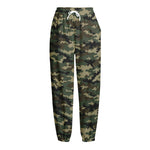 Army Green Digital Camo Pattern Print Fleece Lined Knit Pants