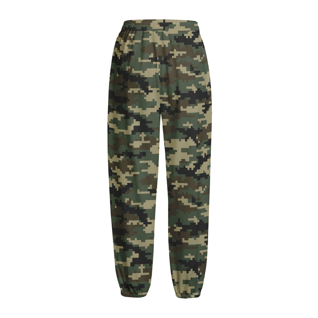 Army Green Digital Camo Pattern Print Fleece Lined Knit Pants