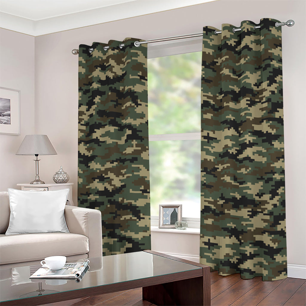 Army Green Digital Camo Pattern Print Grommet Curtains