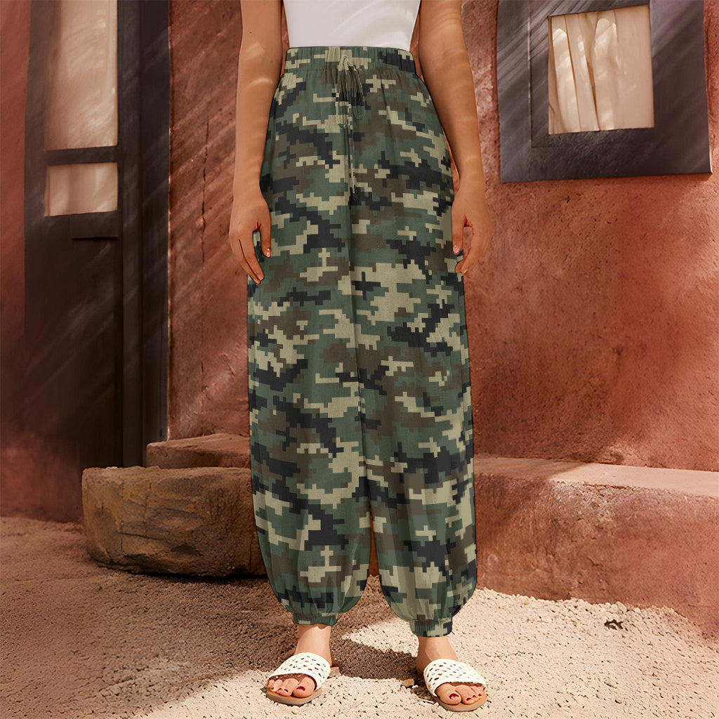 Army Green Digital Camo Pattern Print Harem Pants