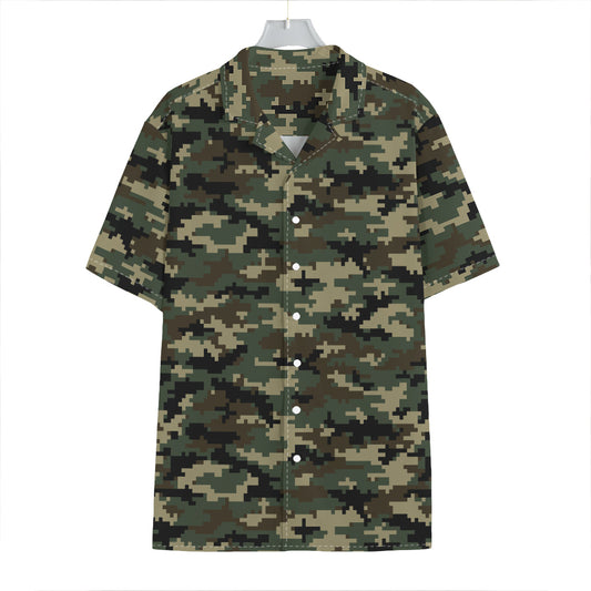 Army Green Digital Camo Pattern Print Hawaiian Shirt