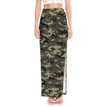 Army Green Digital Camo Pattern Print High Slit Maxi Skirt