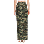 Army Green Digital Camo Pattern Print High Slit Maxi Skirt