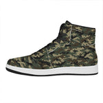 Army Green Digital Camo Pattern Print High Top Leather Sneakers