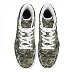 Army Green Digital Camo Pattern Print High Top Leather Sneakers