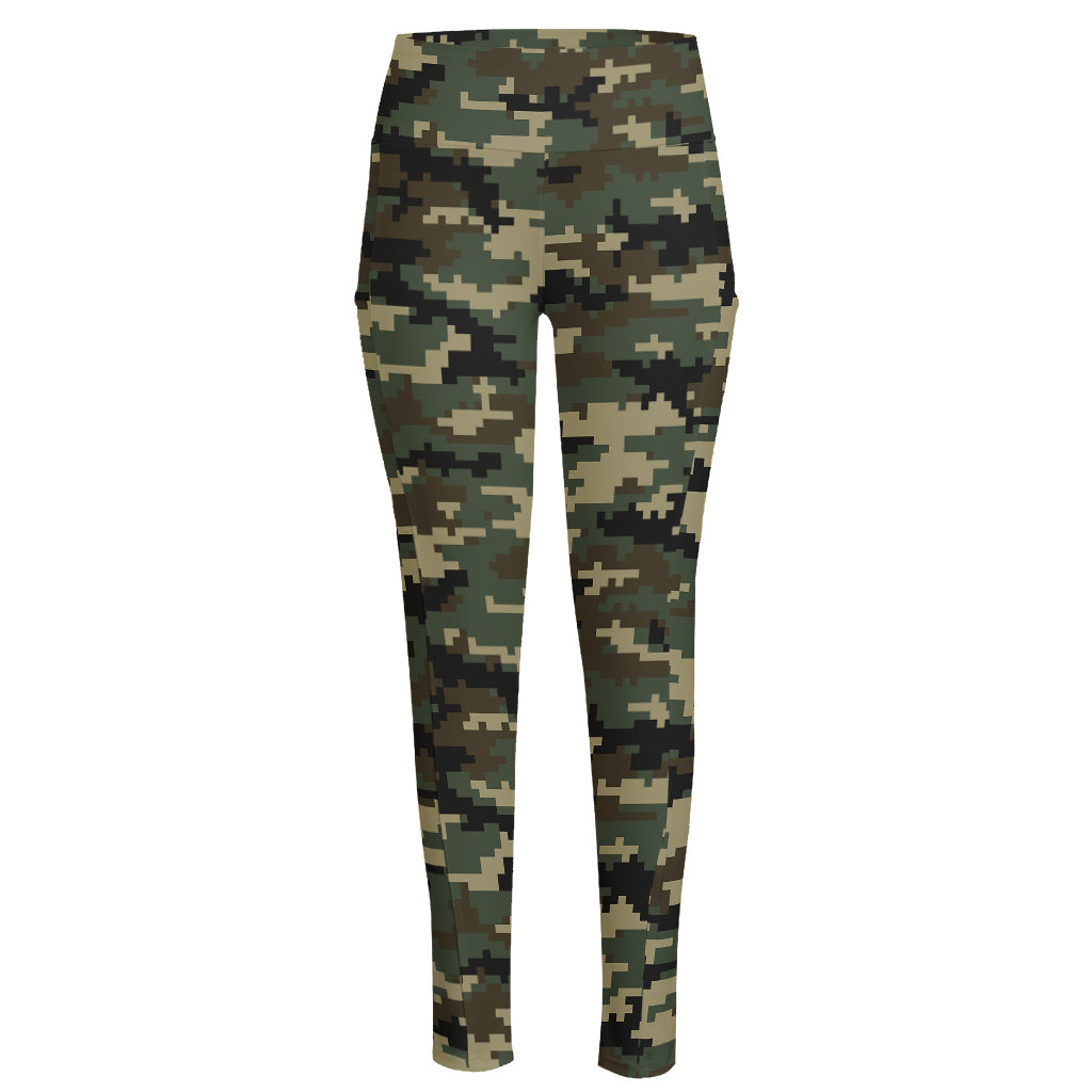 Army Green Digital Camo Pattern Print High-Waisted Pocket Leggings