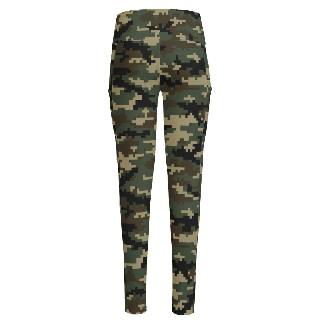 Army Green Digital Camo Pattern Print High-Waisted Pocket Leggings