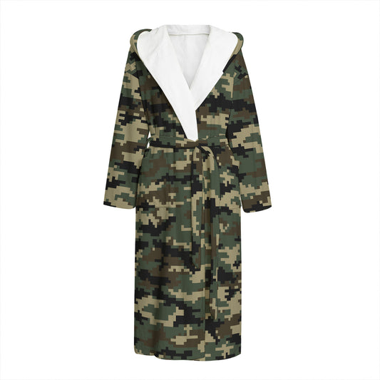 Army Green Digital Camo Pattern Print Hooded Bathrobe