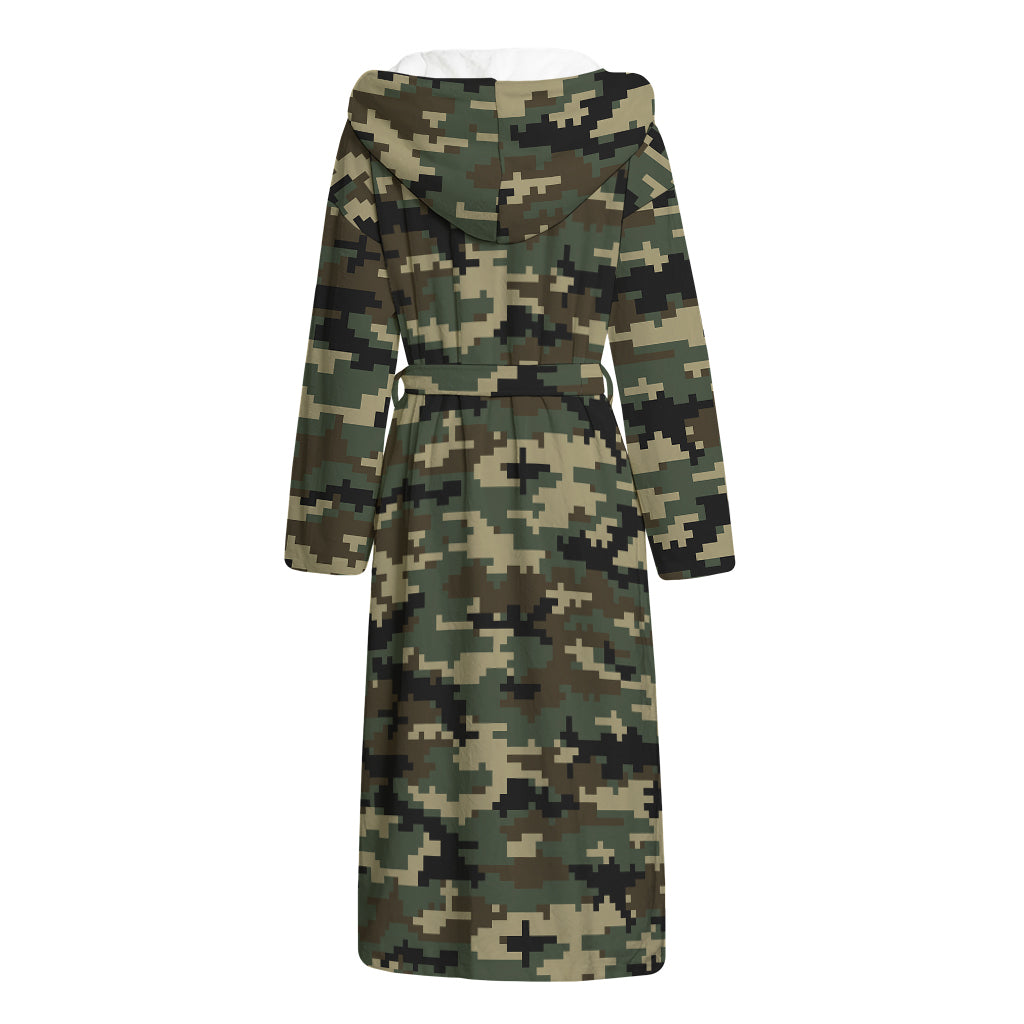 Army Green Digital Camo Pattern Print Hooded Bathrobe