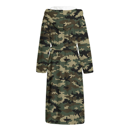 Army Green Digital Camo Pattern Print Hooded Bathrobe