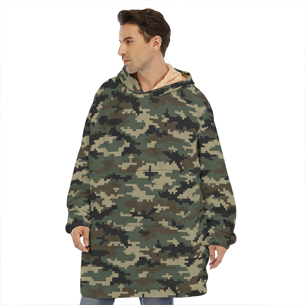 Army Green Digital Camo Pattern Print Hoodie Blanket