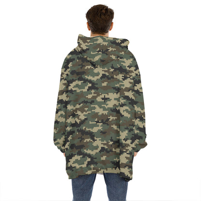 Army Green Digital Camo Pattern Print Hoodie Blanket