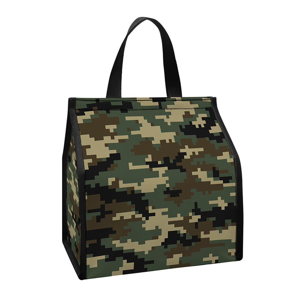 Army Green Digital Camo Pattern Print Insulated Lunch Tote