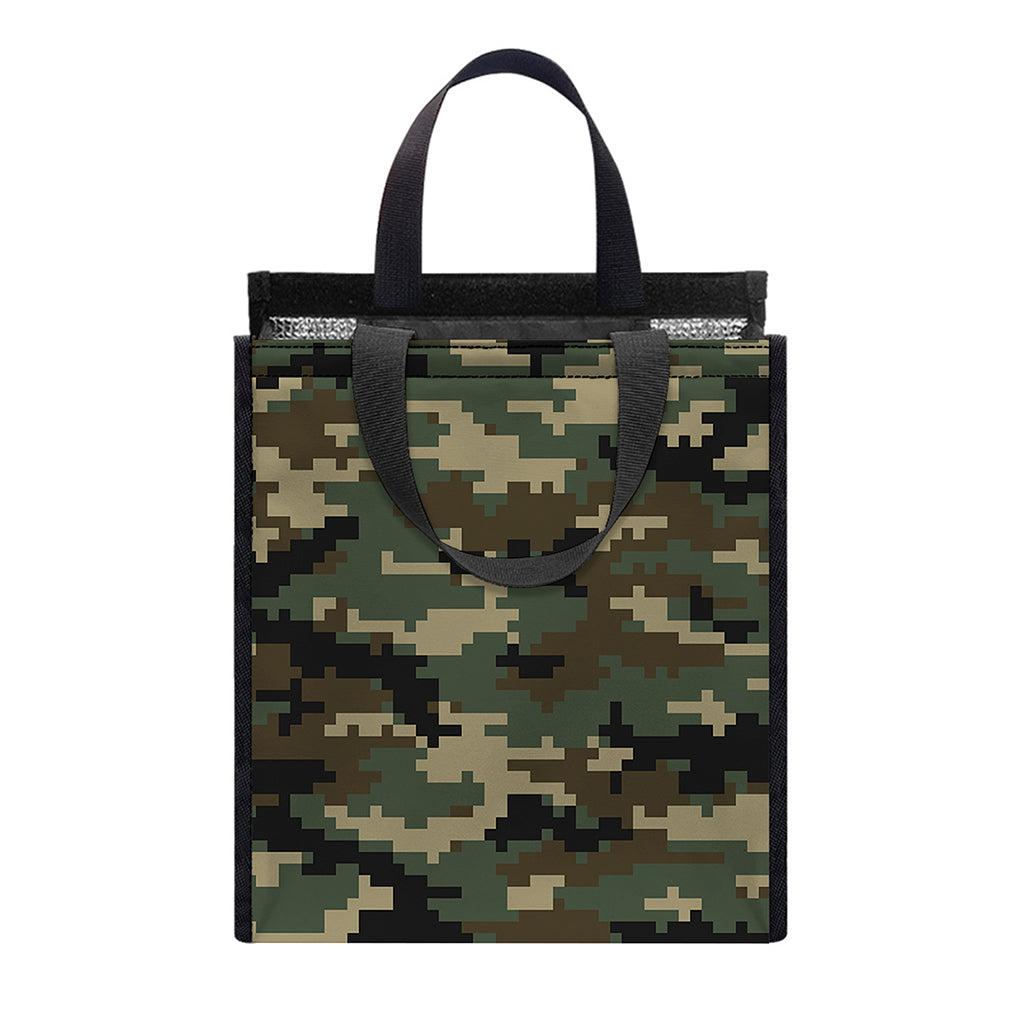 Army Green Digital Camo Pattern Print Insulated Lunch Tote
