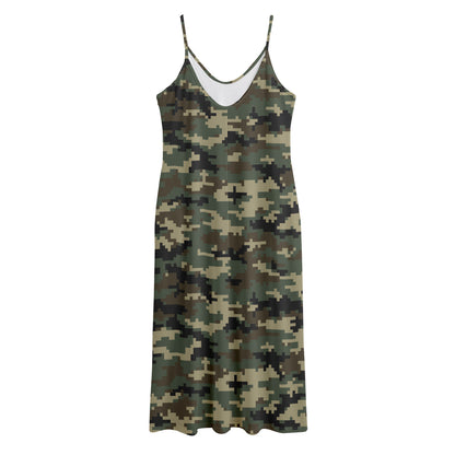Army Green Digital Camo Pattern Print Jersey Midi Cami Dress