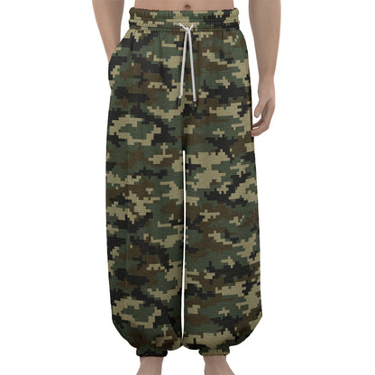 Army Green Digital Camo Pattern Print Lantern Pants