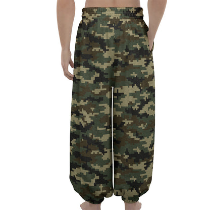 Army Green Digital Camo Pattern Print Lantern Pants