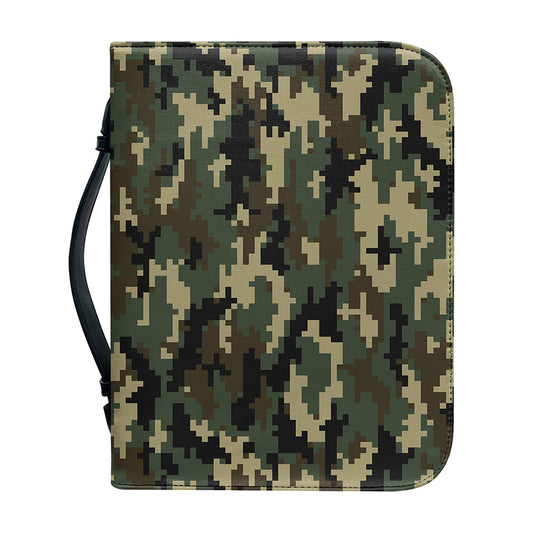 Army Green Digital Camo Pattern Print Leather Bible Cover