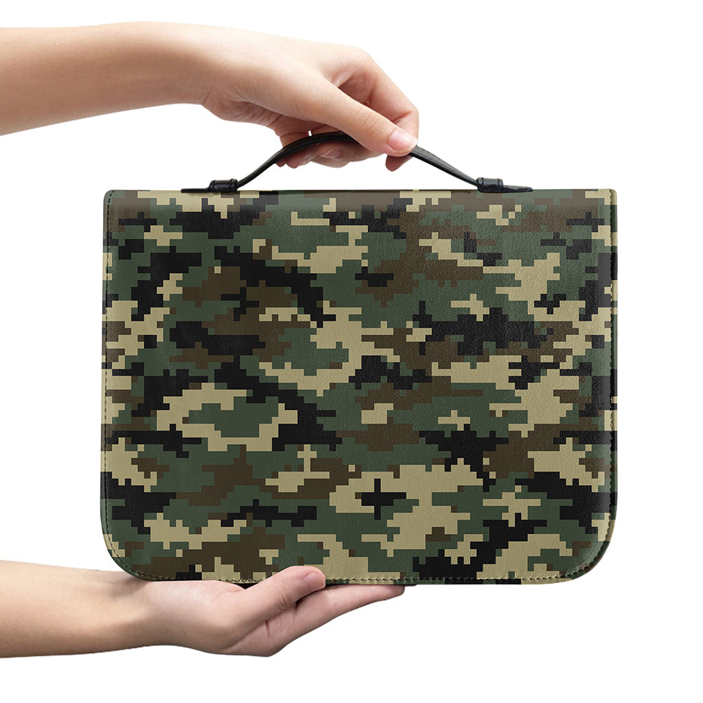 Army Green Digital Camo Pattern Print Leather Bible Cover