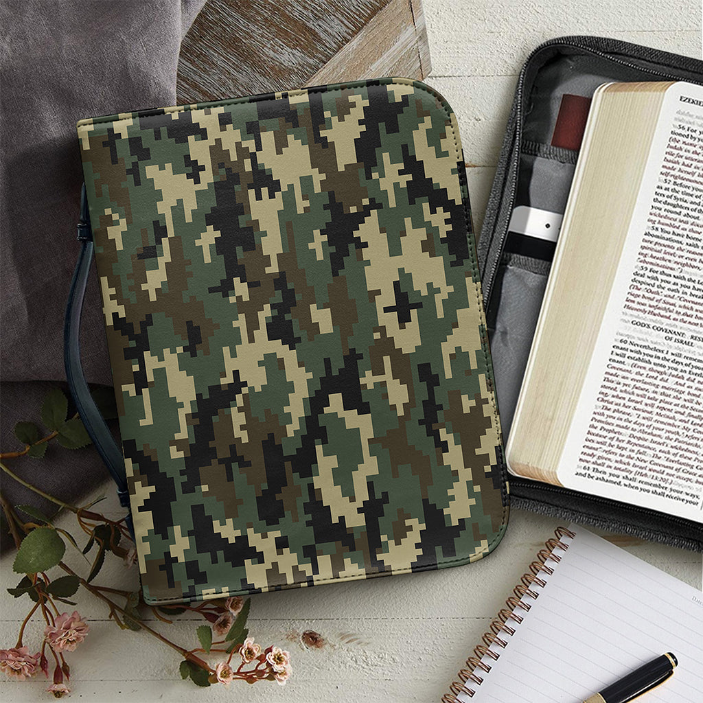 Army Green Digital Camo Pattern Print Leather Bible Cover