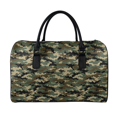 Army Green Digital Camo Pattern Print Leather Duffle Bag