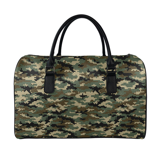 Army Green Digital Camo Pattern Print Leather Duffle Bag