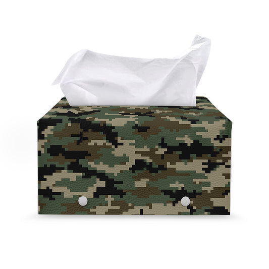 Army Green Digital Camo Pattern Print Leather Tissue Box Cover