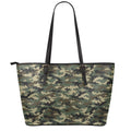Army Green Digital Camo Pattern Print Leather Tote Bag With Zipper