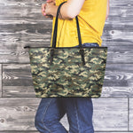 Army Green Digital Camo Pattern Print Leather Tote Bag