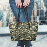 Army Green Digital Camo Pattern Print Leather Tote Bag