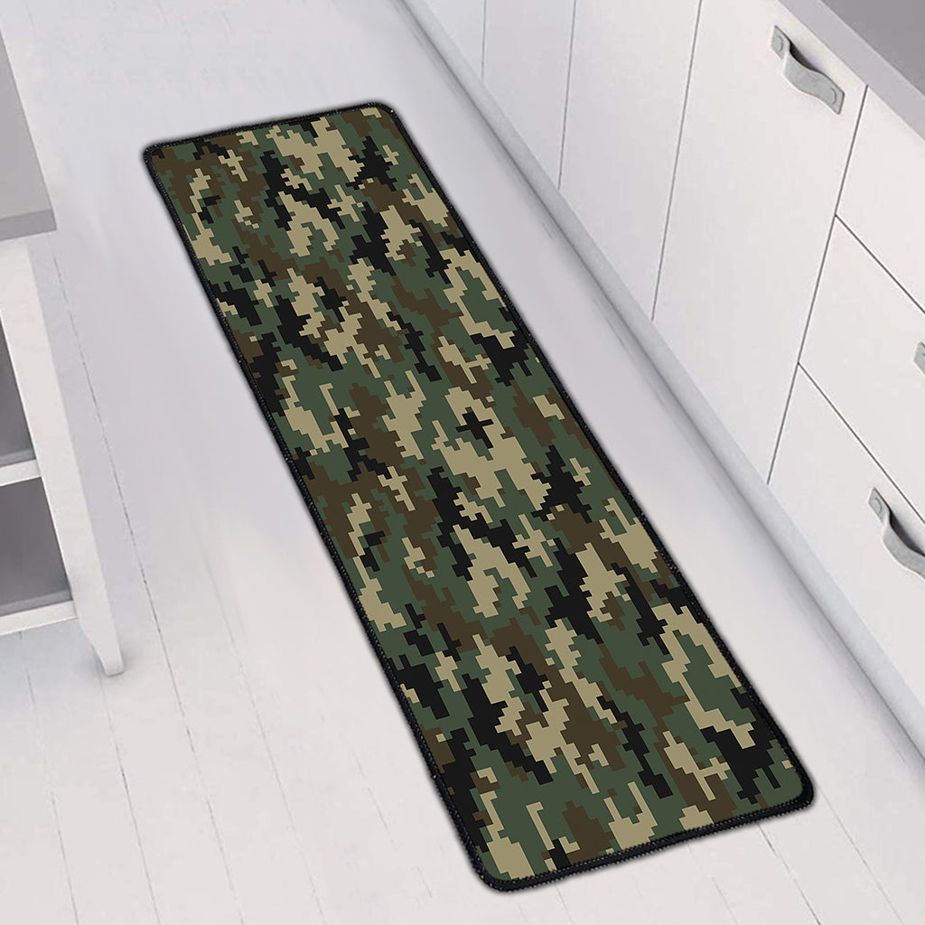 Army Green Digital Camo Pattern Print Long Kitchen Mat