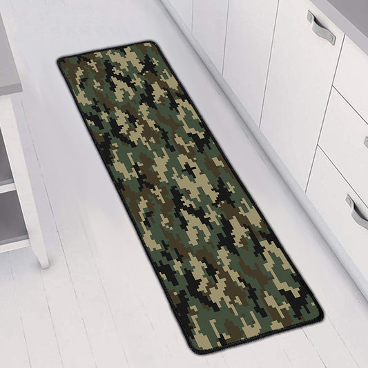 Army Green Digital Camo Pattern Print Long Kitchen Mat