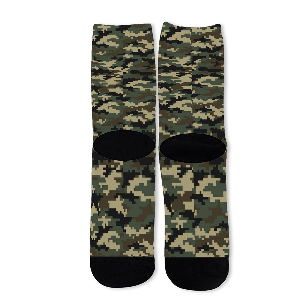 Army Green Digital Camo Pattern Print Long Socks