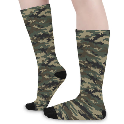 Army Green Digital Camo Pattern Print Long Socks