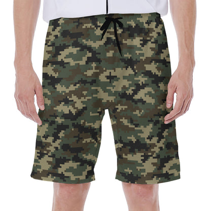 Army Green Digital Camo Pattern Print Men's Beach Shorts