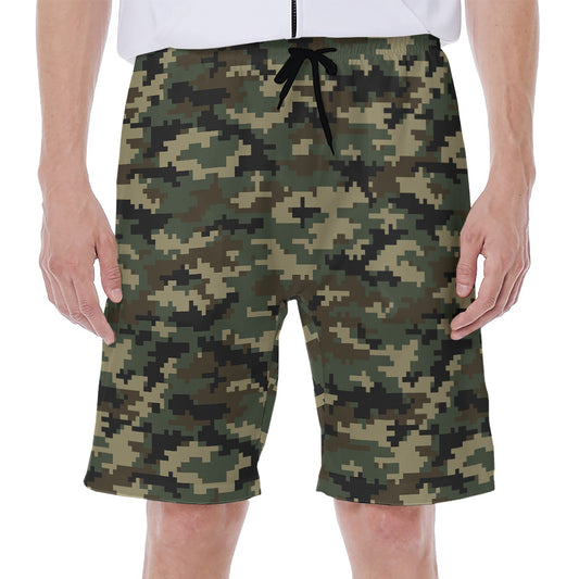 Army Green Digital Camo Pattern Print Men's Beach Shorts