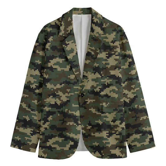 Army Green Digital Camo Pattern Print Men's Blazer