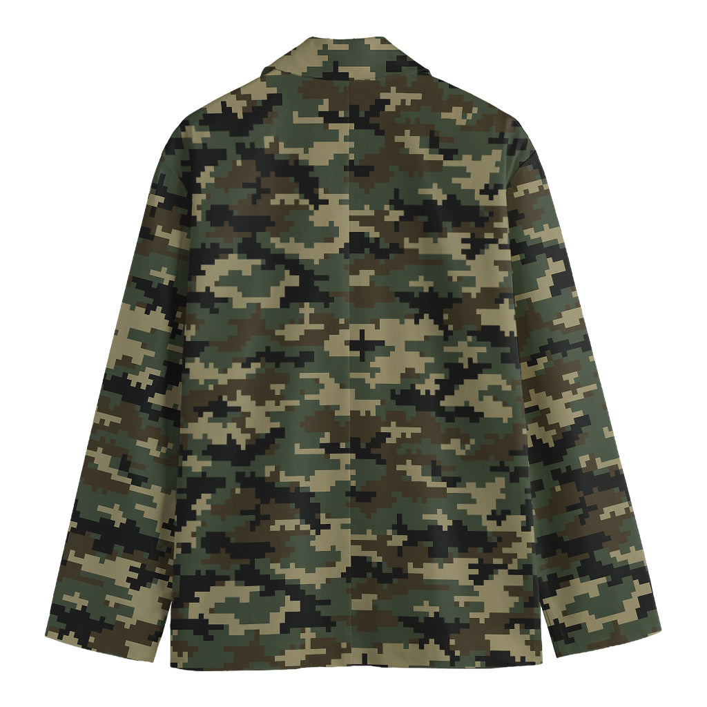 Army Green Digital Camo Pattern Print Men's Blazer