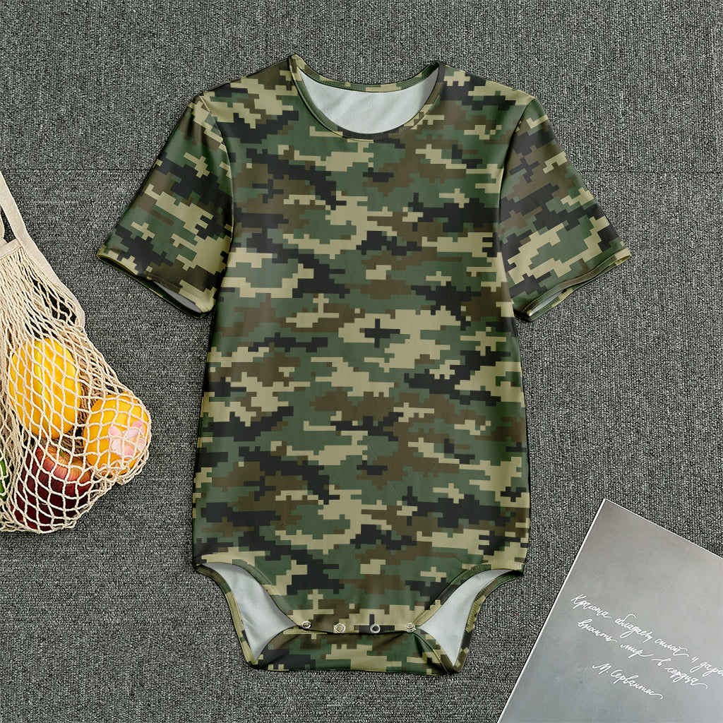 Army Green Digital Camo Pattern Print Men's Bodysuit