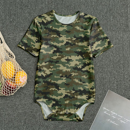 Army Green Digital Camo Pattern Print Men's Bodysuit