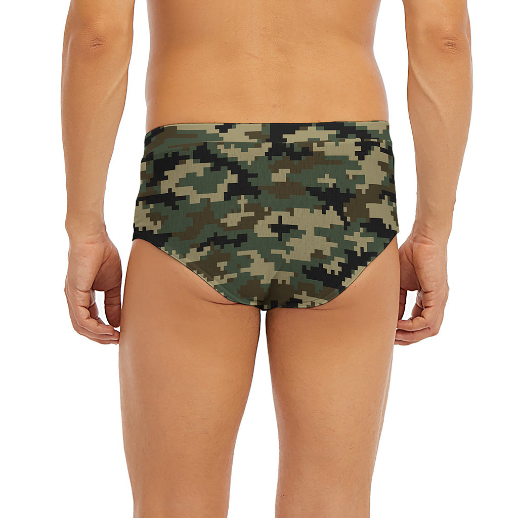 Army Green Digital Camo Pattern Print Men's Briefs