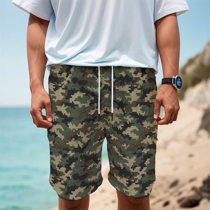 Army Green Digital Camo Pattern Print Men's Cargo Shorts