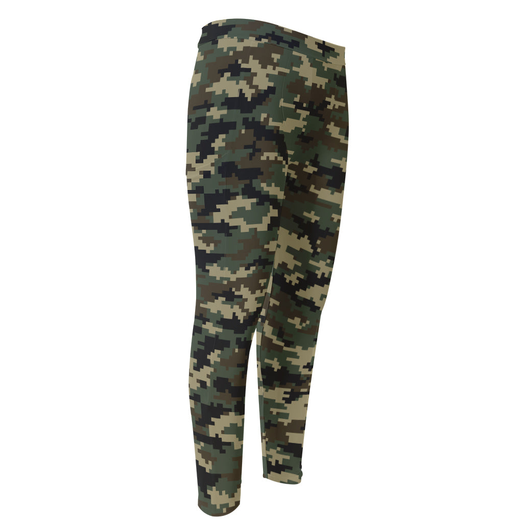 Army Green Digital Camo Pattern Print Men's Compression Pants