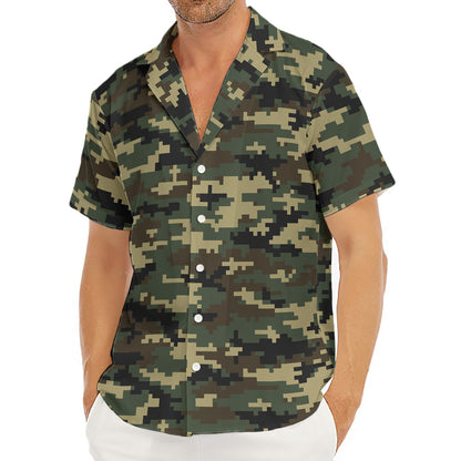 Army Green Digital Camo Pattern Print Men's Deep V-Neck Shirt