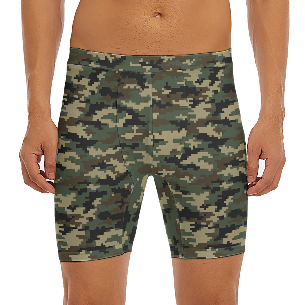Army Green Digital Camo Pattern Print Men's Long Boxer Briefs