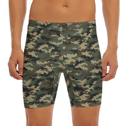 Army Green Digital Camo Pattern Print Men's Long Boxer Briefs